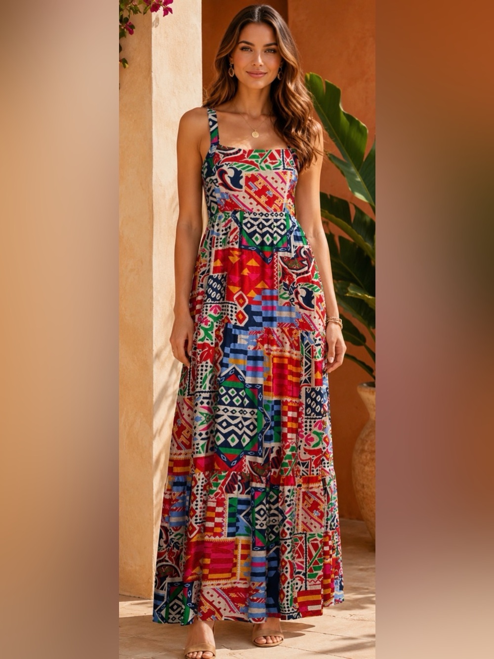 Skies are Blue Tiered Sz S Tropical Abstract Print Dress Autumn Wedding Guest